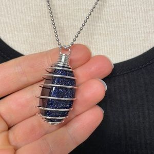 Tumbled Blue Goldstone Cage Charm Necklace (5)